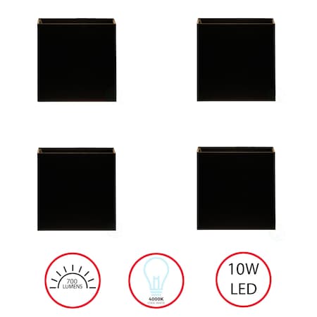 Quickway Imports Modern Decorative Waterproof Aluminum Wall Lamp 10 Watt Cool White 4000K, Black Set of 4 QI004492.BK.4